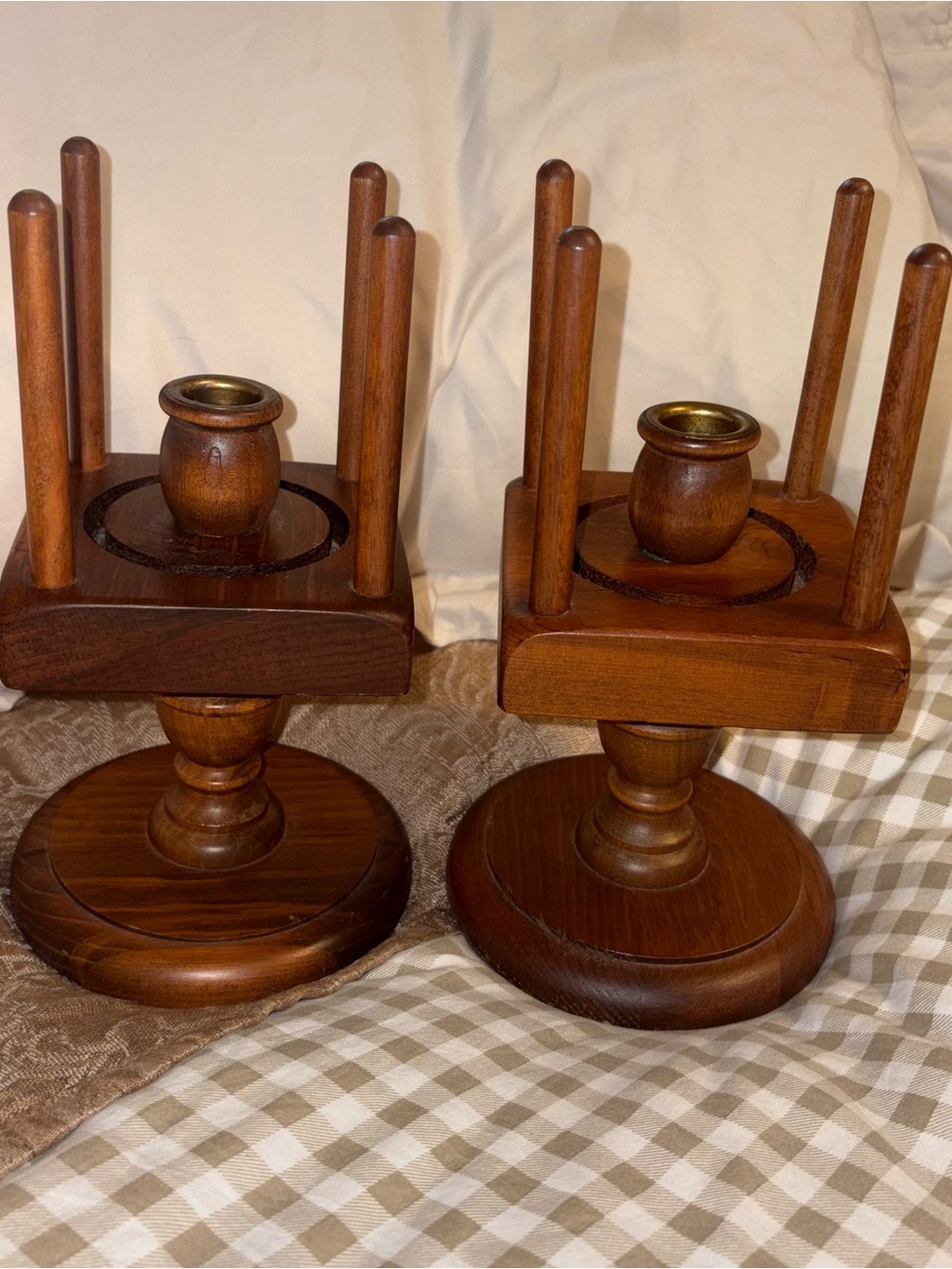 Vintage 1970s Wooden Candle Holders – Matching Pair-hurricane’s not included